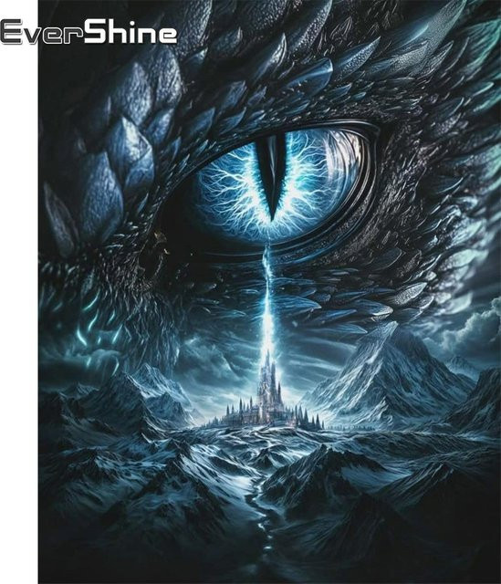 EverShine Diamond Painting DIY Set Dragon Eye Tier Motiv in Blau, B/H: 30 x 20 cm - Bild 1