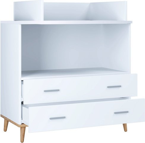 VCM Wickeltisch Set Lindas Wickelkommode mit Wickelaufsatz und zwei Schubladen in Eiche braun, B/T/H: 80 x 49 x 93 cm - Bild 1