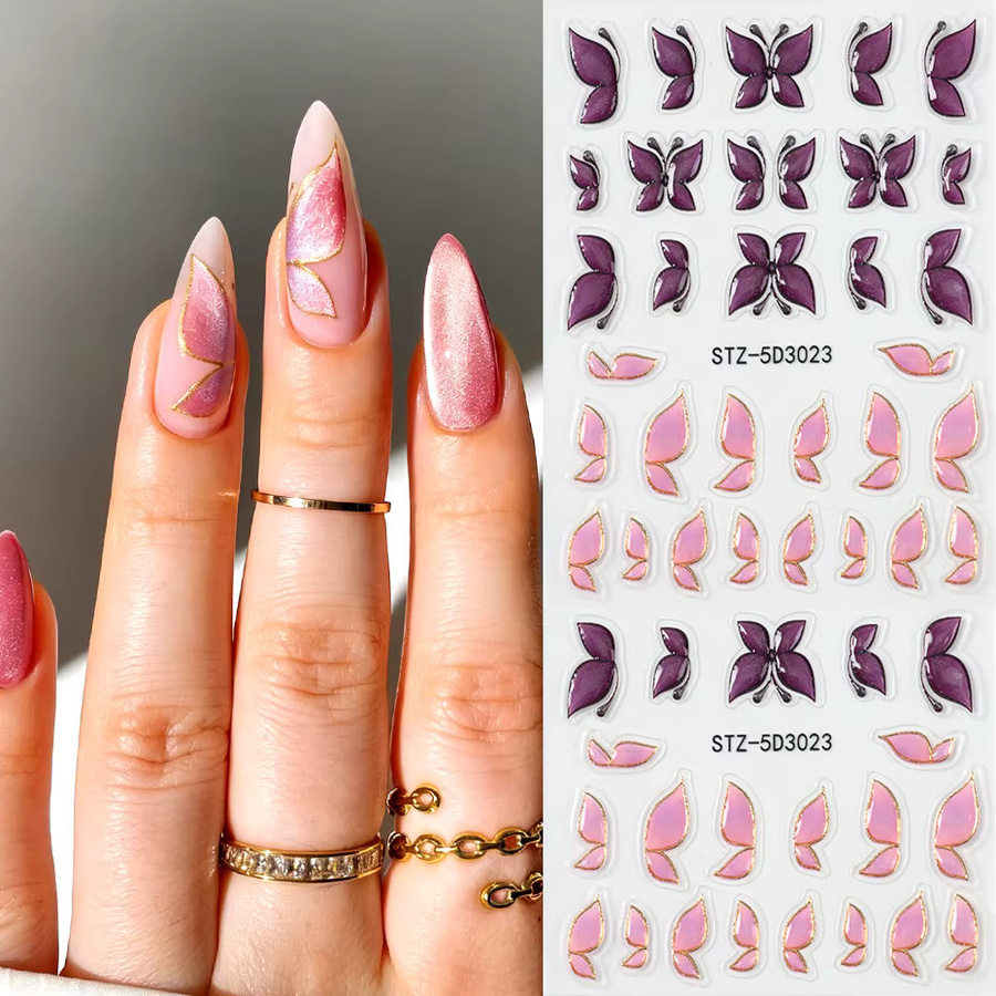 Full Beauty Nagelkunst-Aufkleber Schmetterling, Lila Rosa, 2 Stück - Bild 3