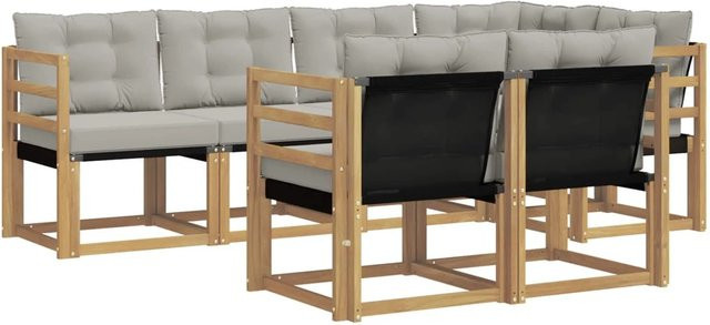 vidaXL Outdoor-Sofagarnitur 7-teilig aus Akazienholz mit Textilene und Kissen in Weiß und Hellgrau - Bild 1