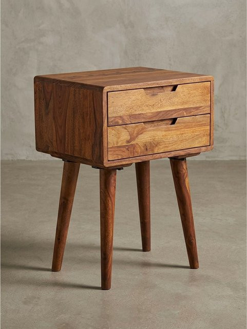 KADIMA DESIGN Nachttisch aus Massivholz in Braun im Landhausstil mit 2 Schubladen, B/T/H: 47 x 36 x 66 cm - Bild 1