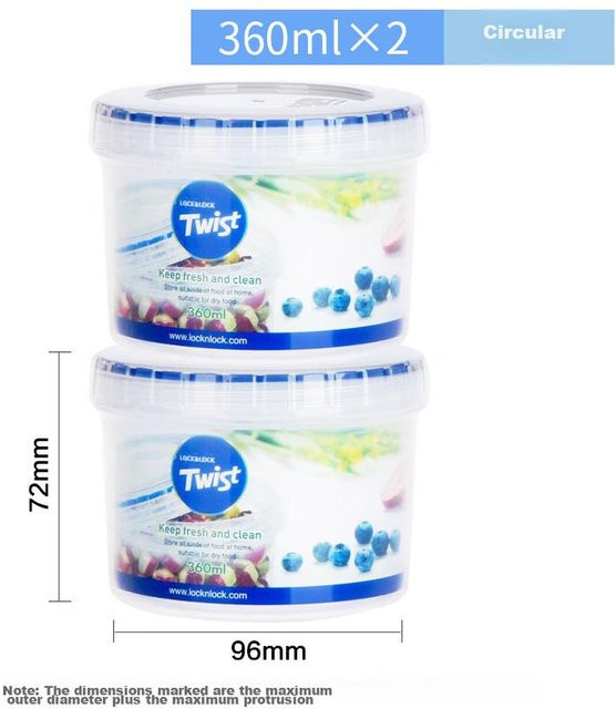 Lock&Lock Lebensmittelaufbewahrungsbehälter aus Kunststoff, transparent, 2er-Set, 360 ml pro Behälter, auslaufsicher und mikrowellengeeignet - Bild 1