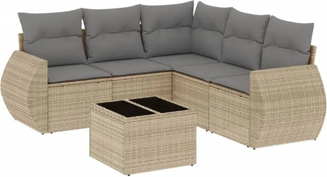 vidaXL 6-teilige Garten-Sofagarnitur in L-Form aus Poly-Rattan mit beigen Polsterkissen in Beige - Bild 1