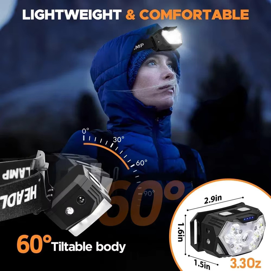 Heinast USB wiederaufladbare LED Stirnlampe mit Bewegungsmelder und SOS-Modus in Schwarz und Rot - Bild 6