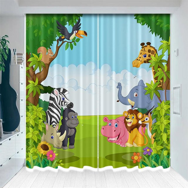 Kinder Vorhänge mit Elefanten-Aufdruck aus Polyester in Mehrfarbig, Breite: 100 cm, Höhe: 160 cm - Bild 1