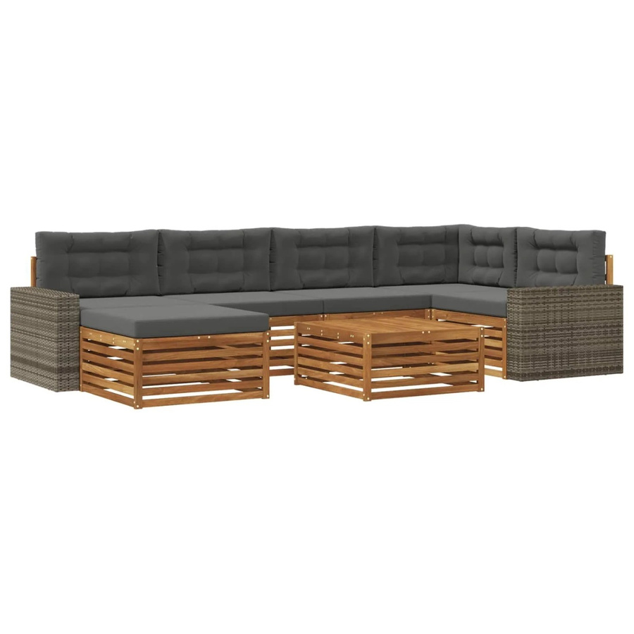 vidaXL Outdoor-Sofagarnitur L-Form aus Akazienholz mit 7 Kissen in Natur und Anthrazit - Bild 2