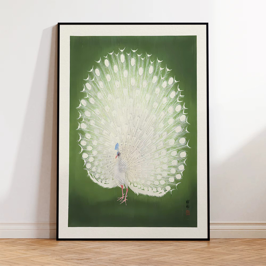 Ohara Koson Wandkunst Pfau in Grün mit Aluminiumrahmen als Leinwandgemälde - Bild 2