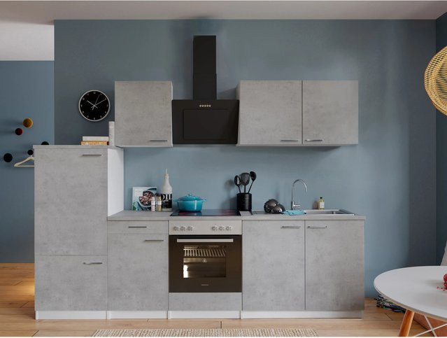 Respekta Küchenblock Malia modern in Beton Optik Grau mit Soft-Close-Türen und Schubladen B/H/T: 270 x 200 x 60 cm - Bild 1