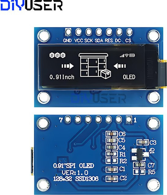 DIYUSER OLED-Displaymodul 0,91 Zoll mit 128x32 Auflösung SSD1306 SPI/I2C in Weiß und Blau für Raspberry Pi ESP32 ESP8266 - Bild 1