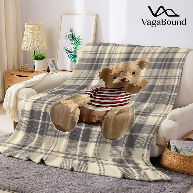 JMG Household Supplies Karierte Teddybär Flanelldecke aus Fleece in Grau, B/B: 180 x 230 cm - Bild 1