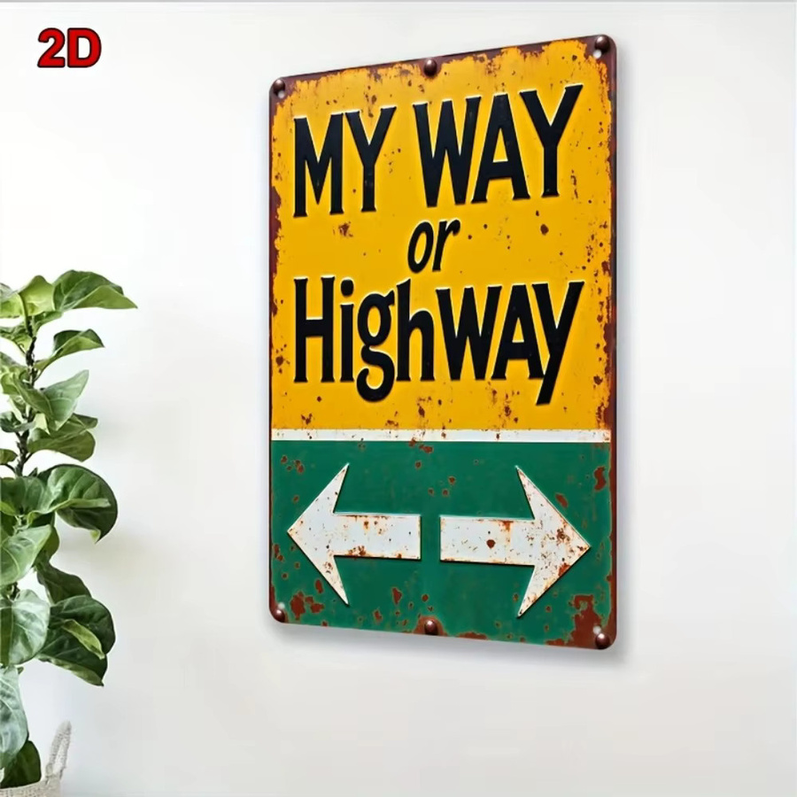 HELLOYOUNG Retro-Metallschild My Way or the Highway mit Pfeil, Wandbild in Mehrfarbig, B/H: 30 x 20 cm - Bild 3