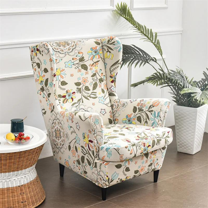 Elastischer Ohrensesselbezug mit Blumenmuster von Household supplies MH, Mehrfarbig - Bild 1