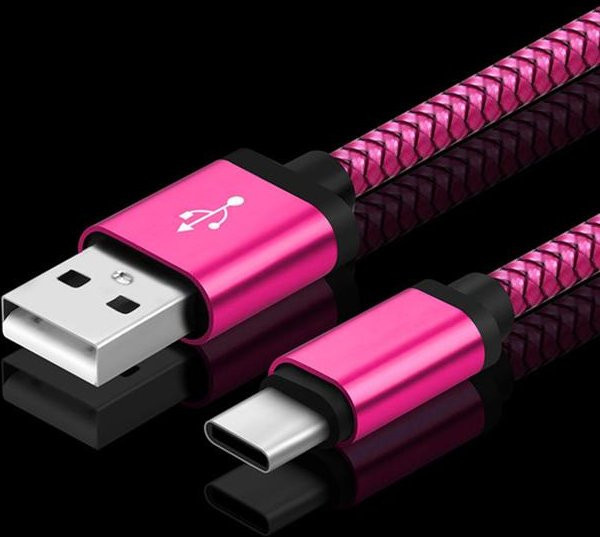 USB-C Schnellladekabel aus geflochtenem Nylon für Samsung, Xiaomi und Huawei in Rosa, Länge: 0,25 m - Bild 1