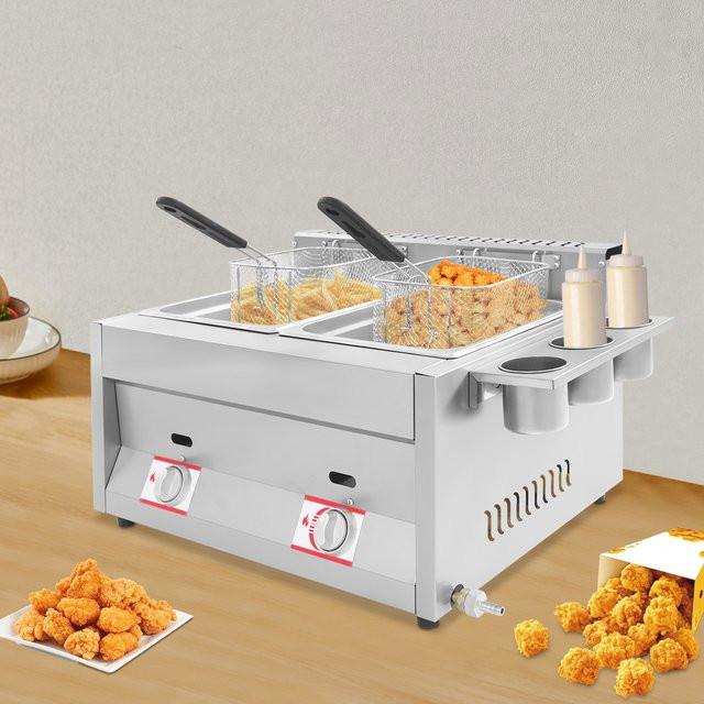 Bymaocar Kommerzielle Gasfritteuse aus Edelstahl mit zwei Tanks, 2 x 6 l, Farbe: Silber/Grau - Bild 1