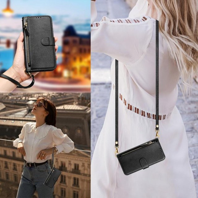Leder-Handyhülle mit Lanyard und Reißverschluss-Geldbörse für Google Pixel 10 Pro XL 9 8 7 6 5, Karten-Flip-Abdeckung in Schwarz, Rot, Blau, Grün oder Braun - Bild 1