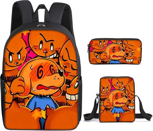 Fancy Style Studio 3er-Set Rucksäcke und Taschen mit 3D-Hundemotiv in Orange - Bild 1