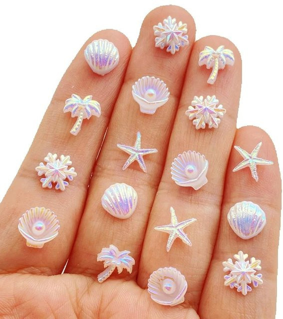 TSXJY 50 Stück Mini-Nagelkunst-Anhänger aus Kunststoff in Multicolour für DIY 3D-Schmuck und Nageldesign mit Motiven wie Seesternen, Muscheln und Kokospalmen - Bild 1