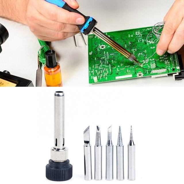 DAZZLEEX Lötspitzen-Set für 936 Lötstationen in Silber mit 5 verschiedenen Spitzenformen und Lötkolben-Griffadapter - Bild 1