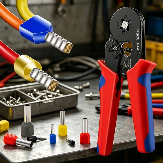 HSC8 6-4A Ratschen-Crimpzange für Rohr- und Kabelendhülsen, 0,25-10mm² (AWG23-7), mit quadratischem Profil für deine Elektriker-Verkabelung - Bild 1