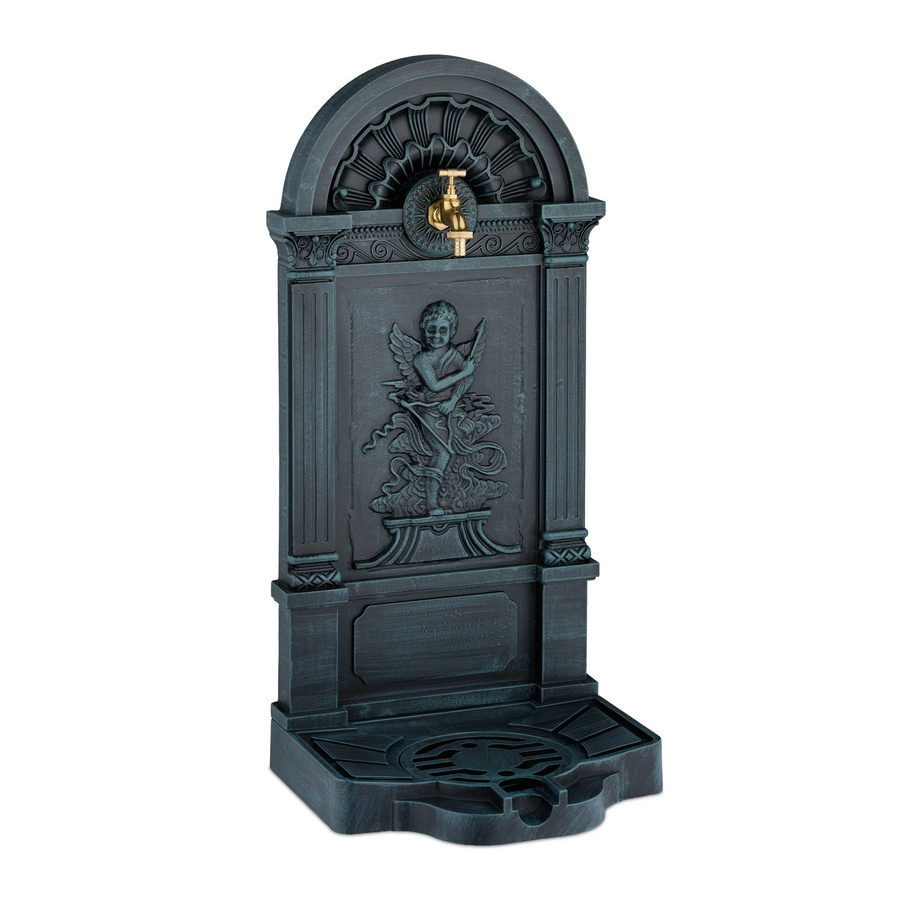 Relaxdays Standbrunnen aus Aluminiumguss in Messing-Optik Grau mit Wasserhahn und Becken, H x B x T: 83 x 39 x 33 cm - Bild 2