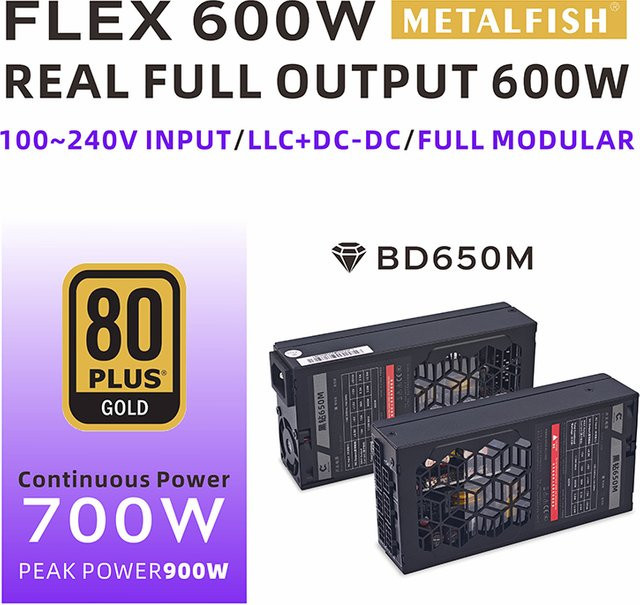 METALFISH Flex 600 W Modulares Flex-ATX Netzteil für ITX Compact Mini PC und NAS in Schwarz - Bild 1