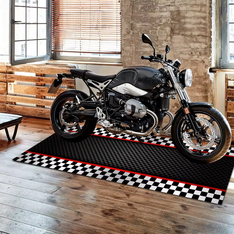 VIKAMA Racing-Track-Teppich Schwarz, rutschfeste Motorrad-Fußmatte aus Polyester für den Eingangsbereich - Bild 2