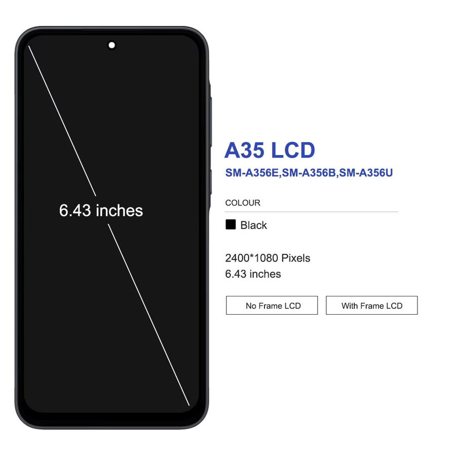 Samsung A35 5G AMOLED Display mit Rahmen und Digitizer in Schwarz als Ersatzteil für A356 LCD Touchscreen - Bild 3