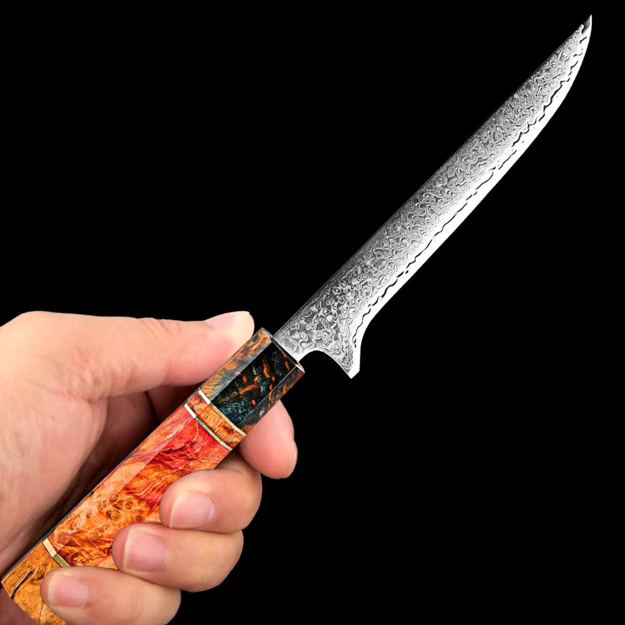Xituo Ausbeinmesser aus Damaststahl mit Lederscheide, 15,24 cm Filetmesser in Mehrfarben - Bild 4