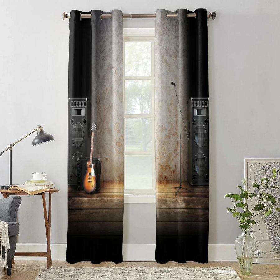 Yiran Furniture Vorhänge mit Musikmotiv, 2er-Set, halbtransparent, Polyester, Mehrfarbig, B: 50 cm, H: 130 cm - Bild 2