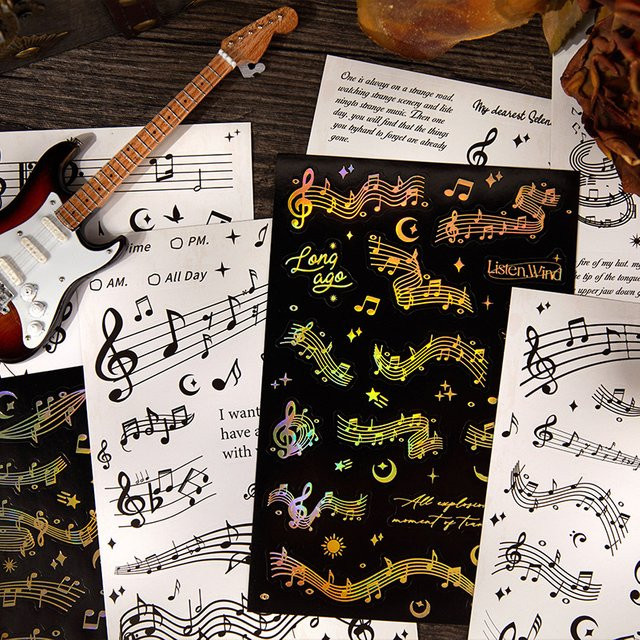 12-teiliges Set selbstklebende Musiknoten-Aufkleber mit Violinschlüssel und Notenmustern in Multicolor für deine Tagebuchdekoration - Bild 1