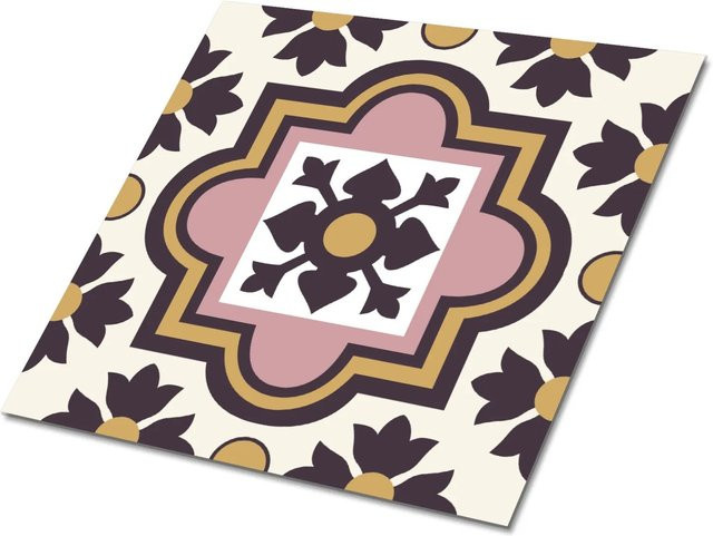 Tulup Selbstklebende Vinyl Bodenfliesen Set mit Arabischem Blumenmuster, Mehrfarbig, 9 Stück, B/B: 30 x 30 cm - Bild 1
