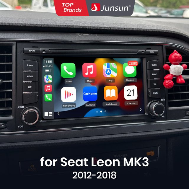 Junsun 7-Zoll Autoradio für Seat Leon MK3 5F 2012–2020 mit Wireless CarPlay, Android Auto und 4G Mobilfunk, Schwarz - Bild 1