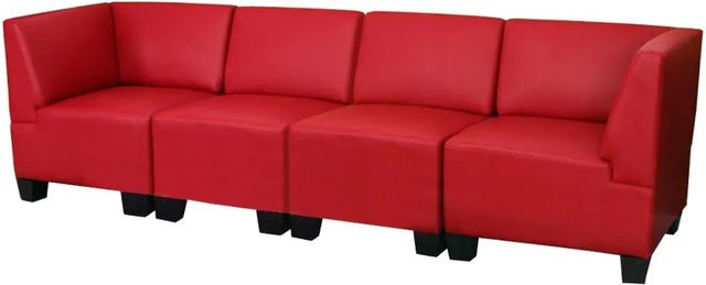 MCW Modular 4-Sitzer Moncalieri Sofa in Rot mit hohen Armlehnen und Kunstlederbezug, B/T/H: 258 x 72 x 76 cm - Bild 1