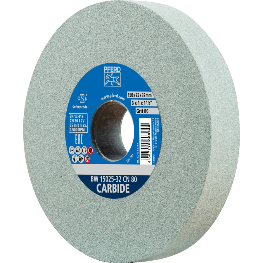 PFERD Schleifbockscheibe grau SiC80 für harte Materialien wie Hartmetall Durchmesser: 150 mm, Breite: 25 mm, Bohrung-Ø: 32 mm - Bild 2