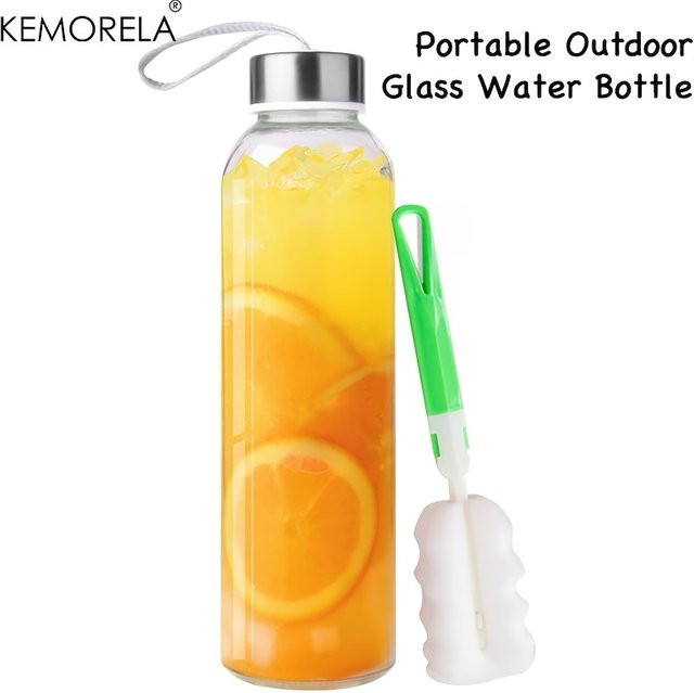 KEMORELA Glas-Sportwasserflasche mit Tragegurt und Reinigungsbürste, transparent, mit Schraubverschluss - Bild 1