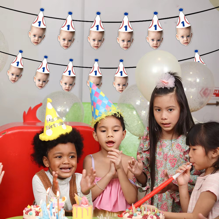 Personalisiertes WEIGAO Foto-Geburtstagsbanner mit Baseball-Motiv und Wimpel-Design für Kinderpartys - Bild 2