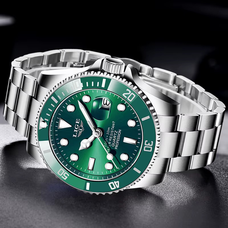 Lige Armbanduhr, Quarz, Edelstahl, Grün, 30 ATM, Herren - Bild 3