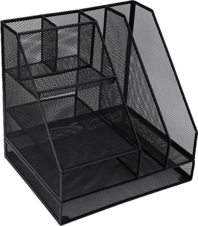 Multifunktionaler Mesh Schreibtischorganizer von aimo in Schwarz und Grau mit 4 Ebenen und 2 Spalten aus Metall
