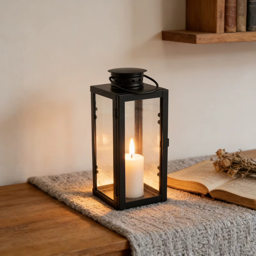 ZJCHAO Kerzenlaterne aus Eisen im Vintage-Stil, dekorativer Kerzenhalter aus Metall in Schwarz zum Aufhängen für Wohnzimmer und Innenhof - Bild 2