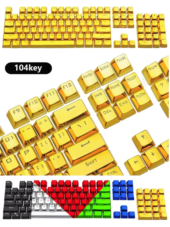 FOXSISTVR Galvanisierte Metall-Tastenkappen für mechanische Tastaturen, 104/87 Tasten, Kreuzachsen, halbtransparente Gold-Gaming-Tastenkappen - Bild 4