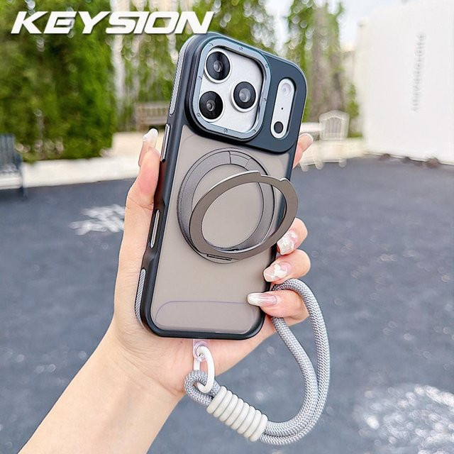 KEYSION Magnetische Handyhülle mit 360° Ringständer für iPhone 17 Pro Max und iPhone 17 Air, Matt Durchscheinend, Stoßfest mit Lanyard, Schwarz und Transparent - Bild 1
