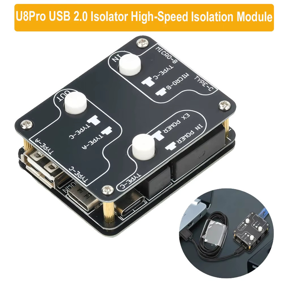 Gaqqee U8Pro USB 2.0 Isolator Hochgeschwindigkeits-Isolationsmodul 480Mbps Audio-Rauschfilter mit 1500VDC Schutz in Schwarz - Bild 2
