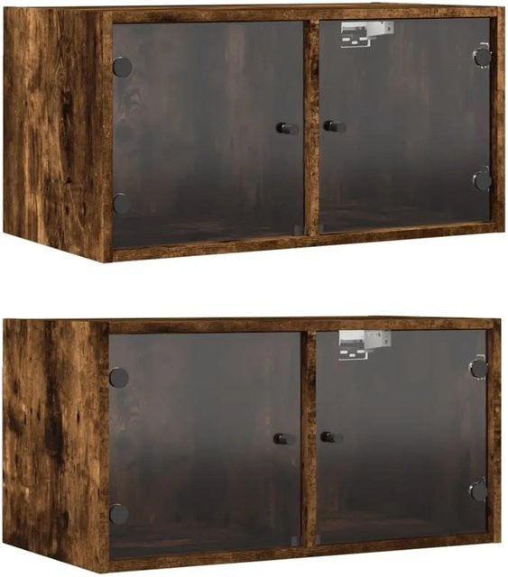 vidaXL Wandschränke mit Glastüren im 2er-Set, Räuchereiche, B/H/T: 68,5 x 37 x 35 cm - Bild 1