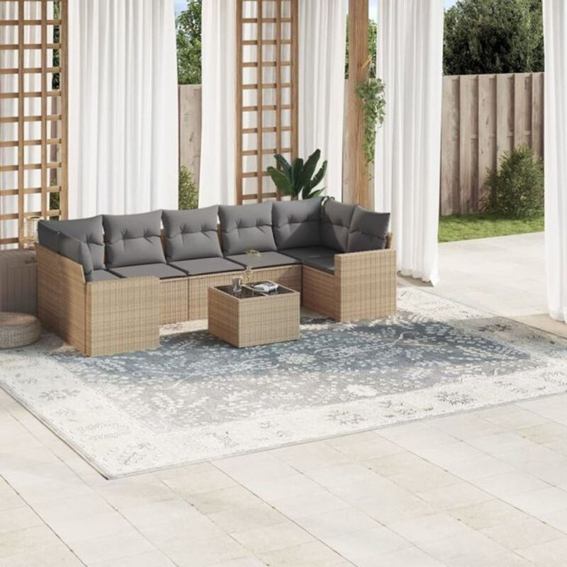 8-tlg. Garten-Sofagarnitur mit Kissen aus Polyrattan in Beige von vidaXL - Bild 1