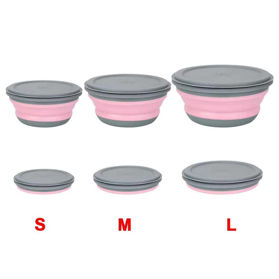 Tragbares und zusammenklappbares Silikon Geschirr-Set mit Deckel, 3er Set Lunchbox und Schüsseln für Salat, erhältlich in Grün und Pink - Bild 2