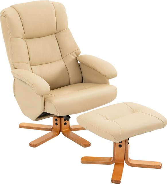 HOMCOM Relaxsessel mit Fußhocker in Beige, 360 Grad drehbar mit verstellbarer Rückenlehne und Armlehnen - Bild 1