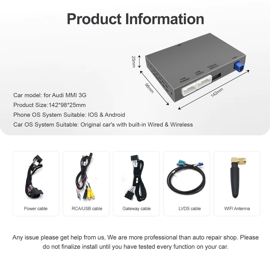REEIIO Kabelloses CarPlay und Android Auto Interface für Audi A4 A5 Q5 S5 B8 (2008-2016) mit 3G MMI, inklusive Mirror Link und AirPlay für Front- und Rückansicht - Bild 2
