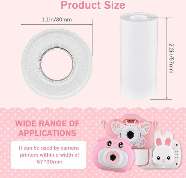 ZuiyouPet1 Thermobonrollen 56mm Weißes Druckpapier für Etikettendrucker und Kinderkameras, 6er Packung - Bild 1