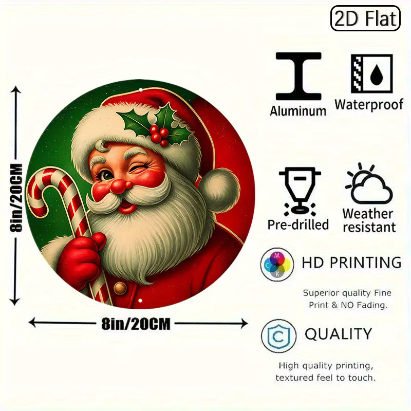 Runde Weihnachts-Wanddekoration von CIFBUY aus Metall mit Weihnachtsmann-Motiv, Mehrfarbig, Durchmesser: 20,3 cm - Bild 2
