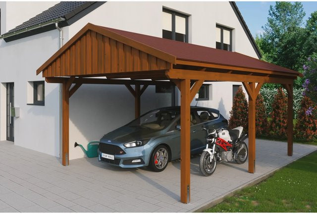 Skan Holz Carport Fichtelberg aus Fichte in Braun mit Dachschindeln, Breite: 423 cm, Tiefe: 566 cm, Höhe: 326 cm - Bild 1